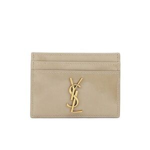 YSL Beige Card Holder with Gold Logo